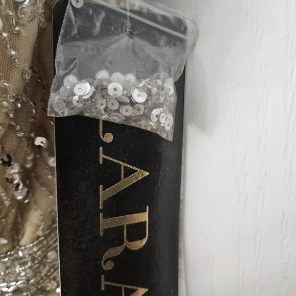 NWT Lara Dresses 29035 Champagne Pearl Strapless Beaded Evening Gown Sz 4 - Picture 7 of 13
